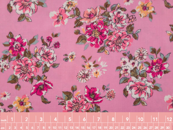 Designer Deadstock - Rayon Challis - Wild Roses - Pink