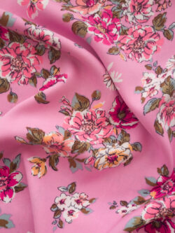 Designer Deadstock - Rayon Challis - Wild Roses - Pink