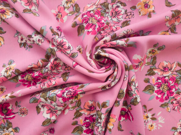 Designer Deadstock - Rayon Challis - Wild Roses - Pink