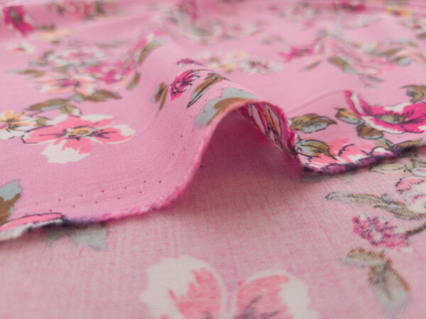 Designer Deadstock - Rayon Challis - Wild Roses - Pink