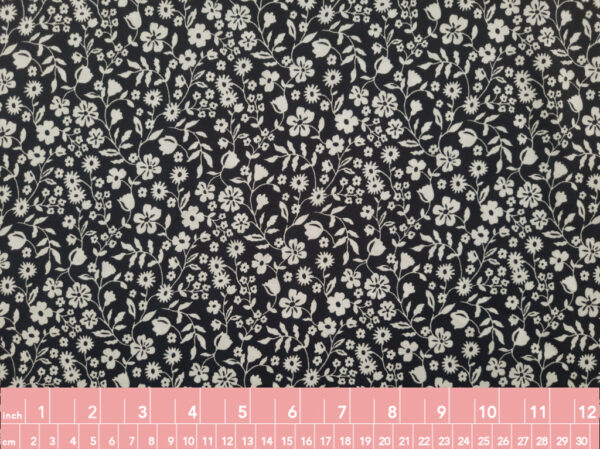 Designer Deadstock - Rayon Challis - Ditsy Floral - Black/White