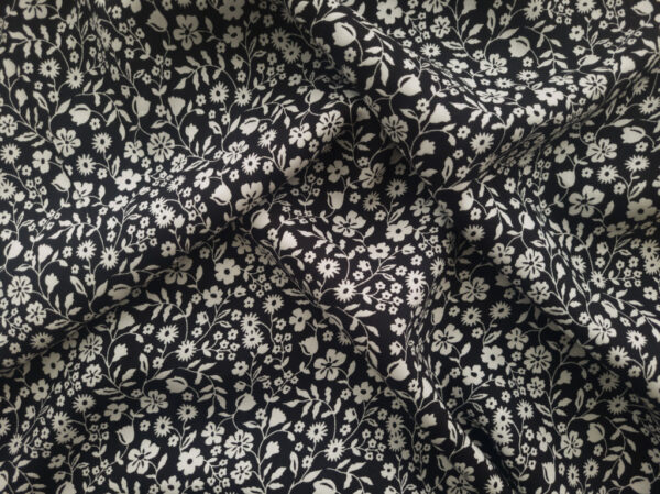 Designer Deadstock - Rayon Challis - Ditsy Floral - Black/White