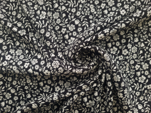 Designer Deadstock - Rayon Challis - Ditsy Floral - Black/White