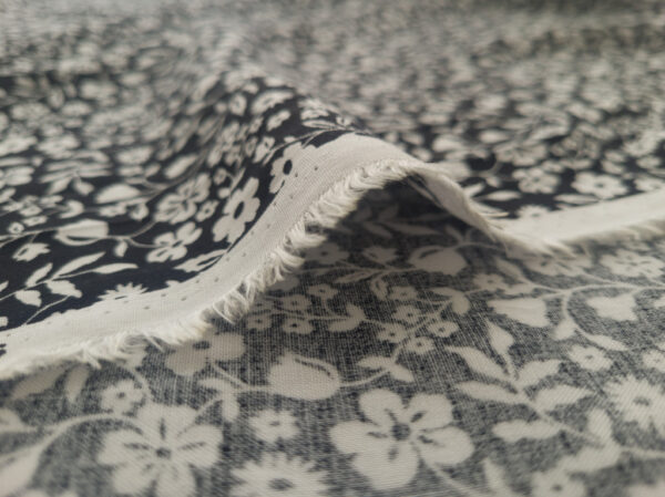 Designer Deadstock - Rayon Challis - Ditsy Floral - Black/White