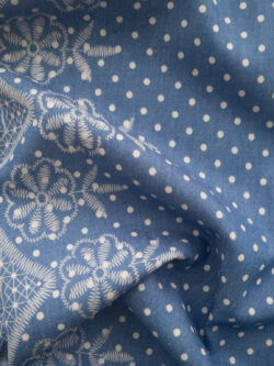 Designer Deadstock - Cotton Chambray - Polka Dot Border Print - Blue