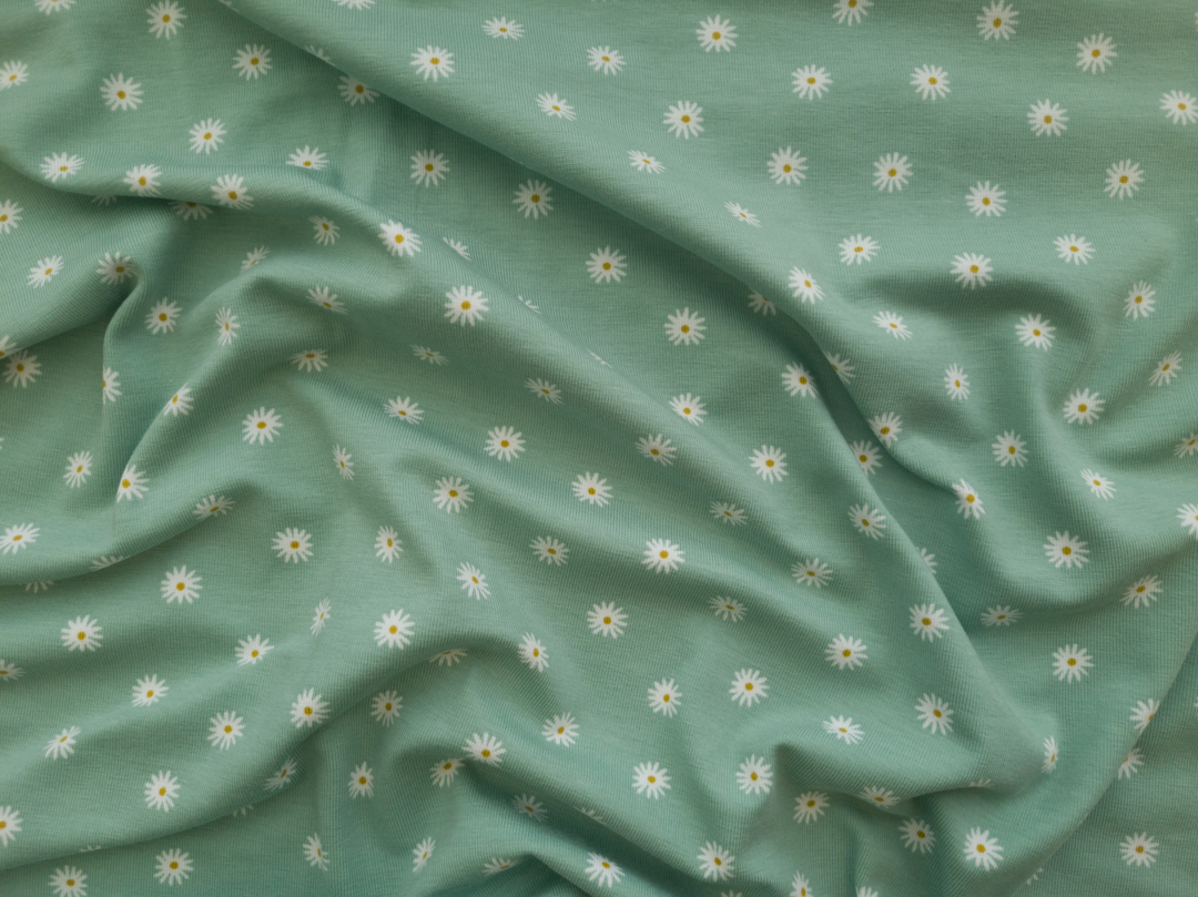 Lady McElroy - Organic Cotton/Spandex Jersey - Starring Daisies - Mint