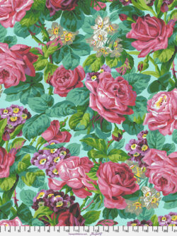 Quilting Cotton - Cottage Garden - Rose & Primulas - Aqua