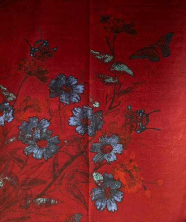 Designer Deadstock - Novelty Texture Silk Panel - Butterflies & Flowers