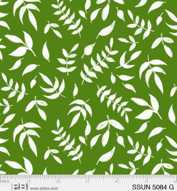 Quilting Cotton - Simply Sunny - Tossed Leaves - White on Green
