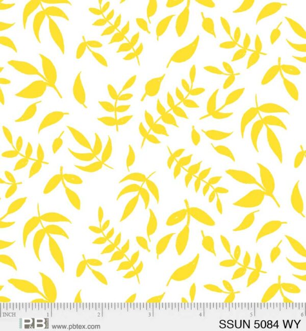 Quilting Cotton - Simply Sunny - Tossed Leaves - Yellow on White