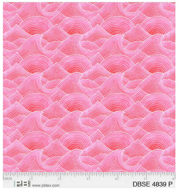 Quilting Cotton - Deep Blue Sea - Waves - Pink