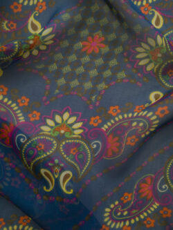 Designer Deadstock - Silk Chiffon - Paisley Tile - Navy