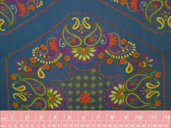 Designer Deadstock - Silk Chiffon - Paisley Tile - Navy