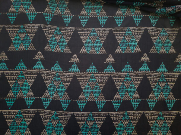 Designer Deadstock - Silk Georgette - Triangle Pyramid - Black/Aqua