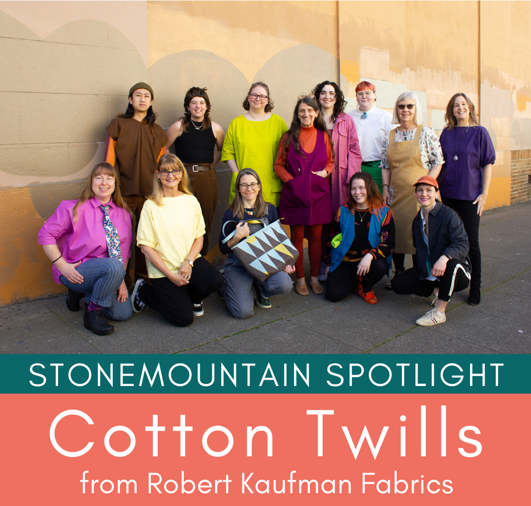 Group photo of Stonemountain & Daughter Staff wearing handmade garments using Robert Kaufman twills