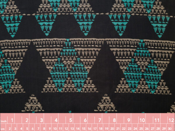 Designer Deadstock - Silk Georgette - Triangle Pyramid - Black/Aqua