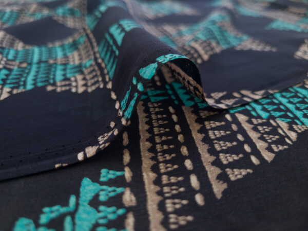 Designer Deadstock - Silk Georgette - Triangle Pyramid - Black/Aqua