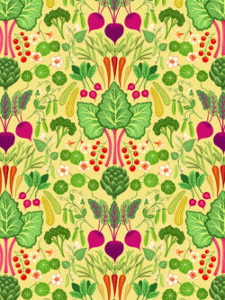 Quilting Cotton – Lewis & Irene - The Kitchen Garden - Vegetable Extravaganza - Yellow