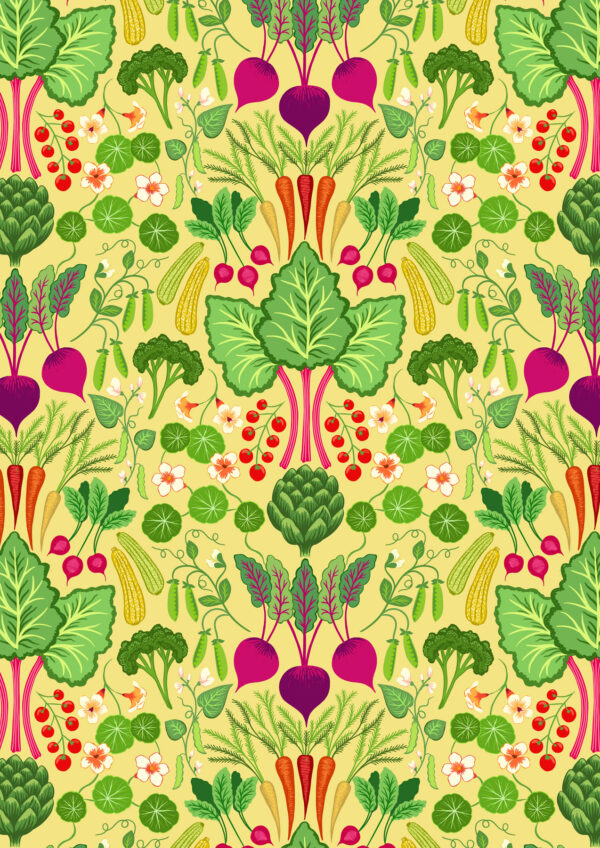 Quilting Cotton – Lewis & Irene - The Kitchen Garden - Vegetable Extravaganza - Yellow