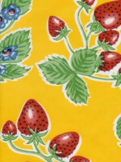 Oilcloth - Poly/Cotton Vinyl - Strawberries - Yellow