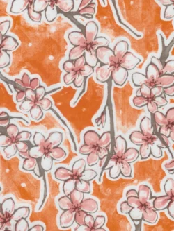 Oilcloth - Poly/Cotton Vinyl - Cherry Blossoms - Orange