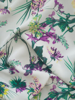 Amour Vert - Sandwashed Silk Crepe de Chine - Orchids - White/Purple