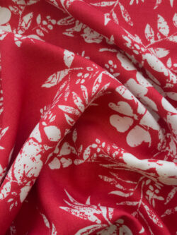 Designer Deadstock - Rayon Challis - Distressed Floral - Ruby