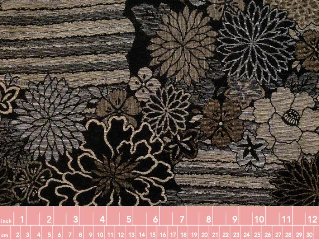 2114 Cotton Jacquard Floral Printed Ikat Patchwork Waist Designer Ikat Floral Bouquets and Vines Printed Cotton Twill - Beige  main image 3