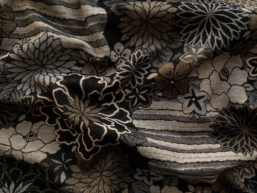 2114 Cotton Jacquard Floral Printed Ikat Patchwork Waist Designer Ikat Floral Bouquets and Vines Printed Cotton Twill - Beige  main image 2