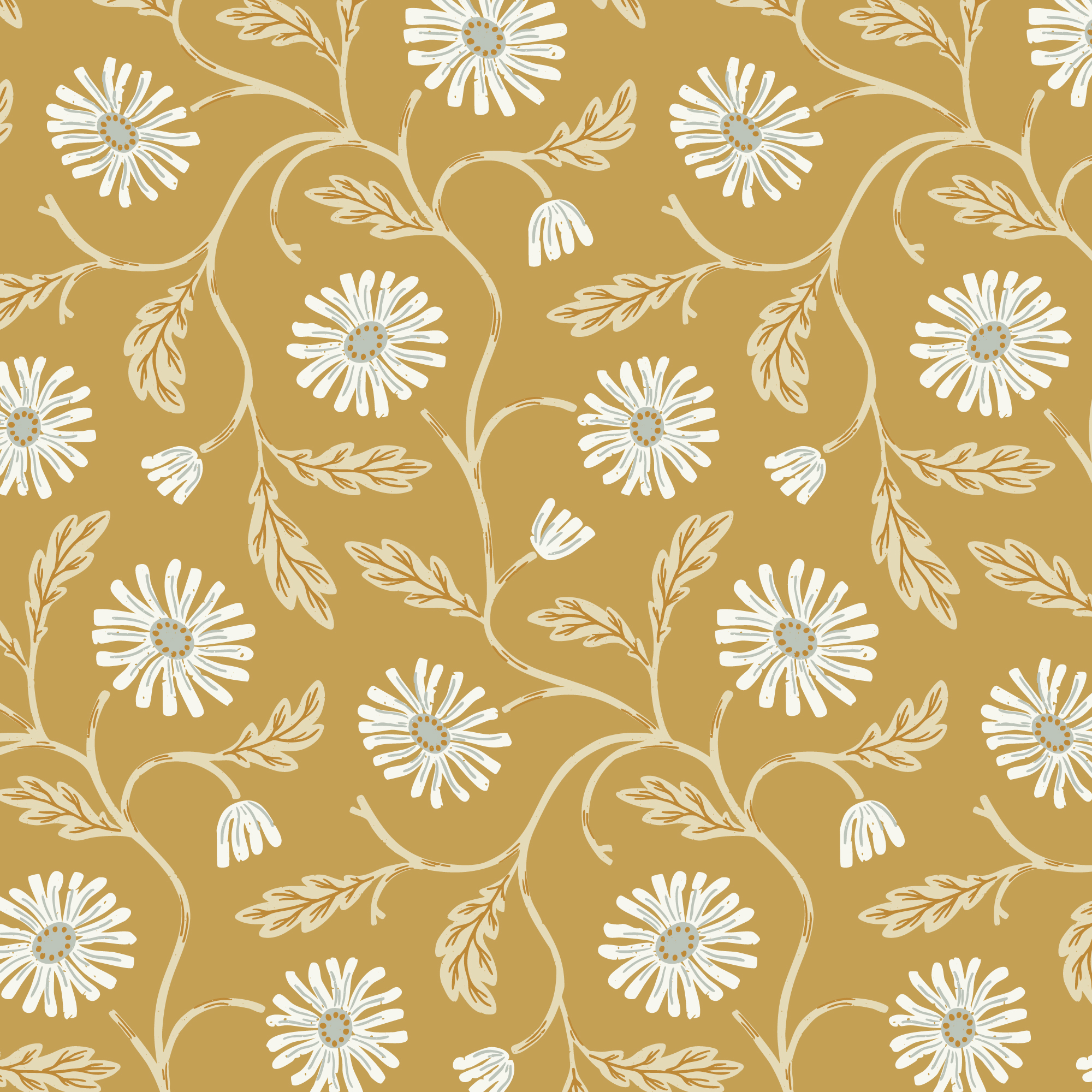 Organic Cotton Flannel – Fall & Flutter – Trailing Floral – Gold