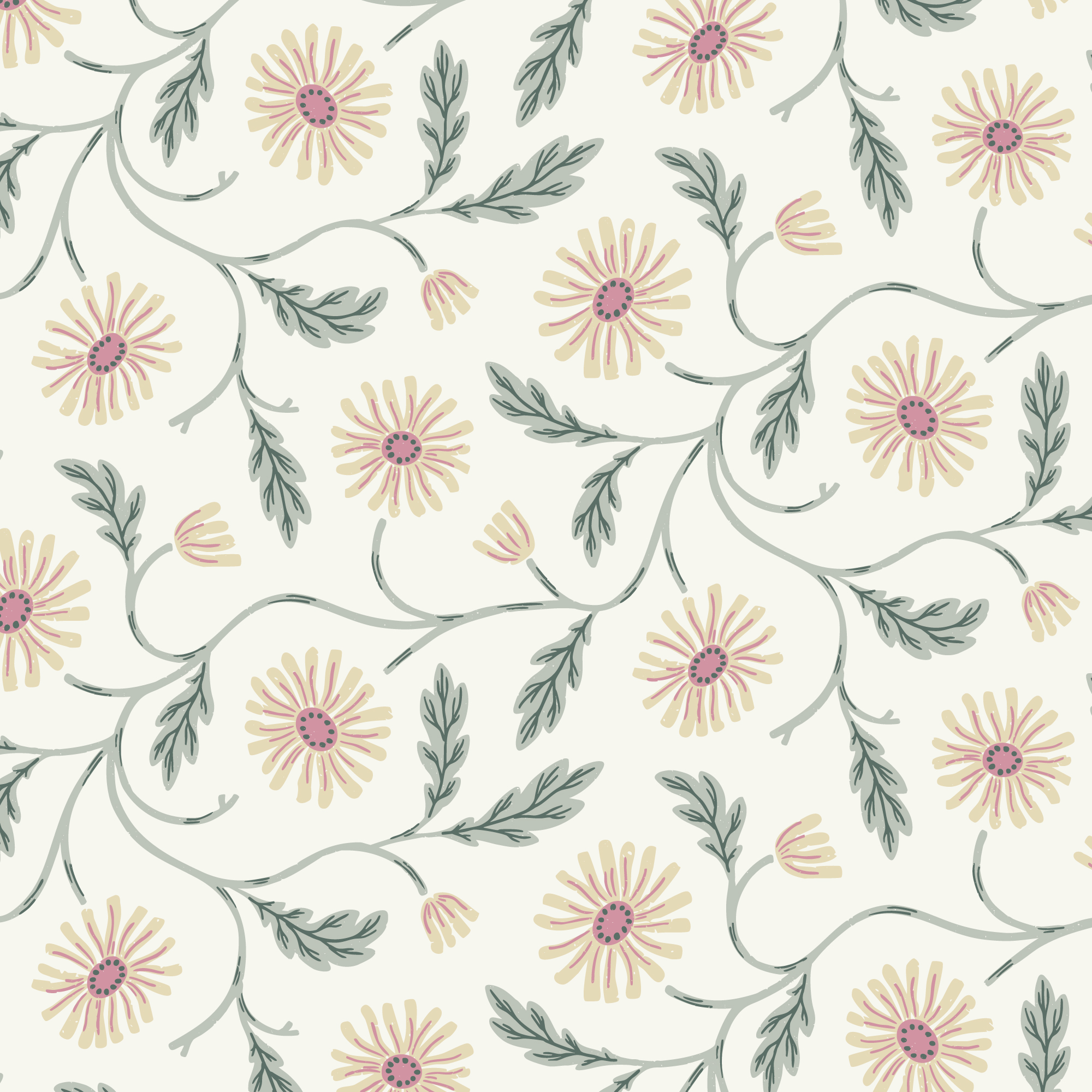 Organic Cotton Flannel – Fall & Flutter – Trailing Floral – Cream