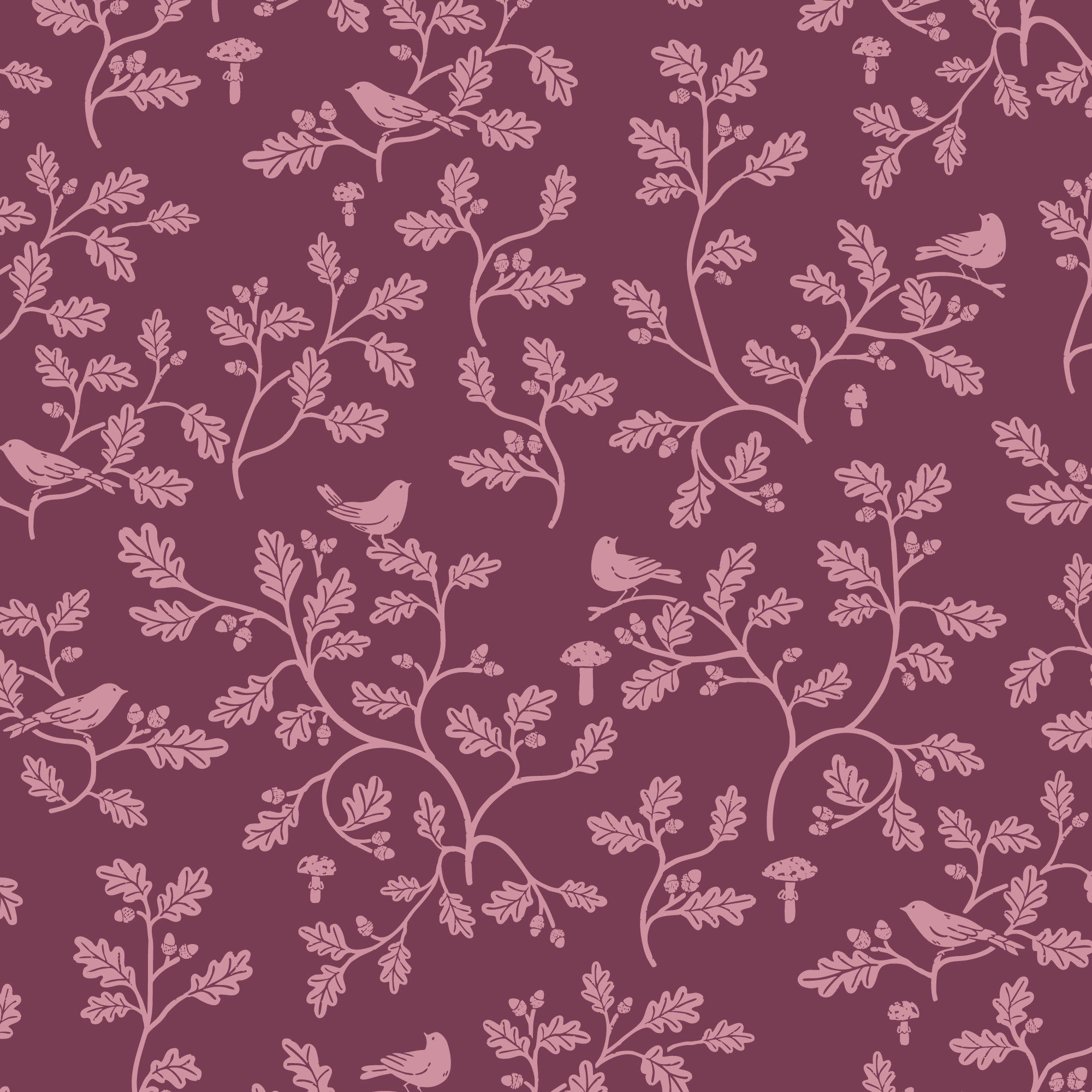 Organic Cotton Flannel – Fall & Flutter – Woodland Oak – Burgundy