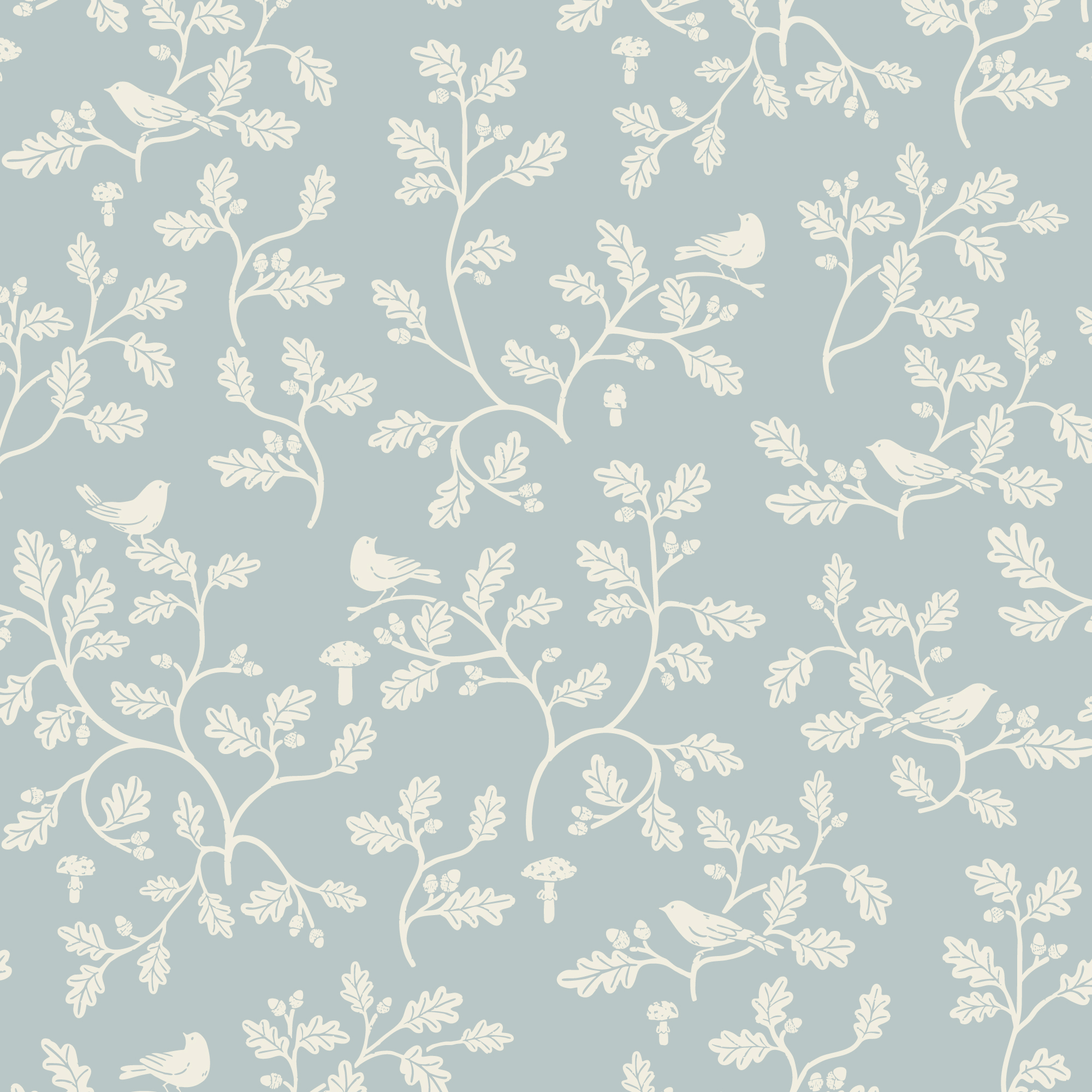 Organic Cotton Flannel – Fall & Flutter – Woodland Oak – Blue