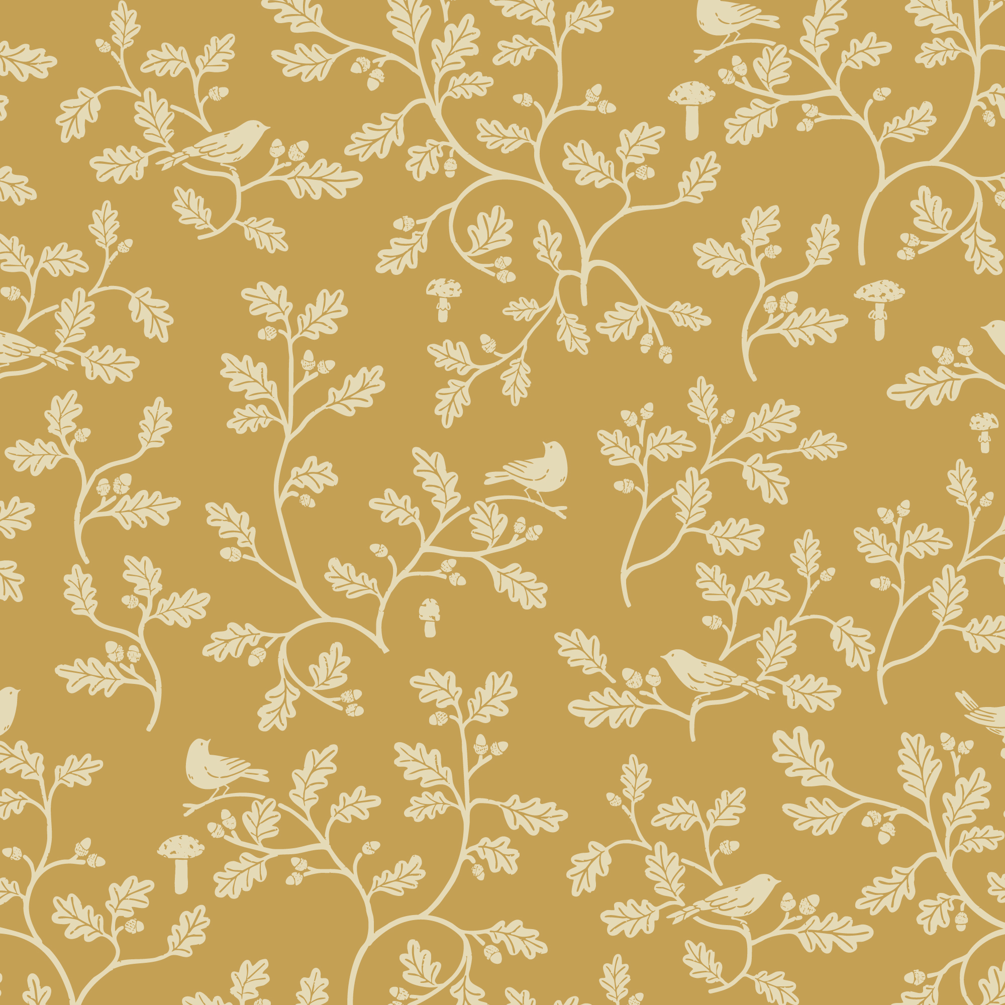 Organic Cotton Flannel – Fall & Flutter – Woodland Oak – Gold