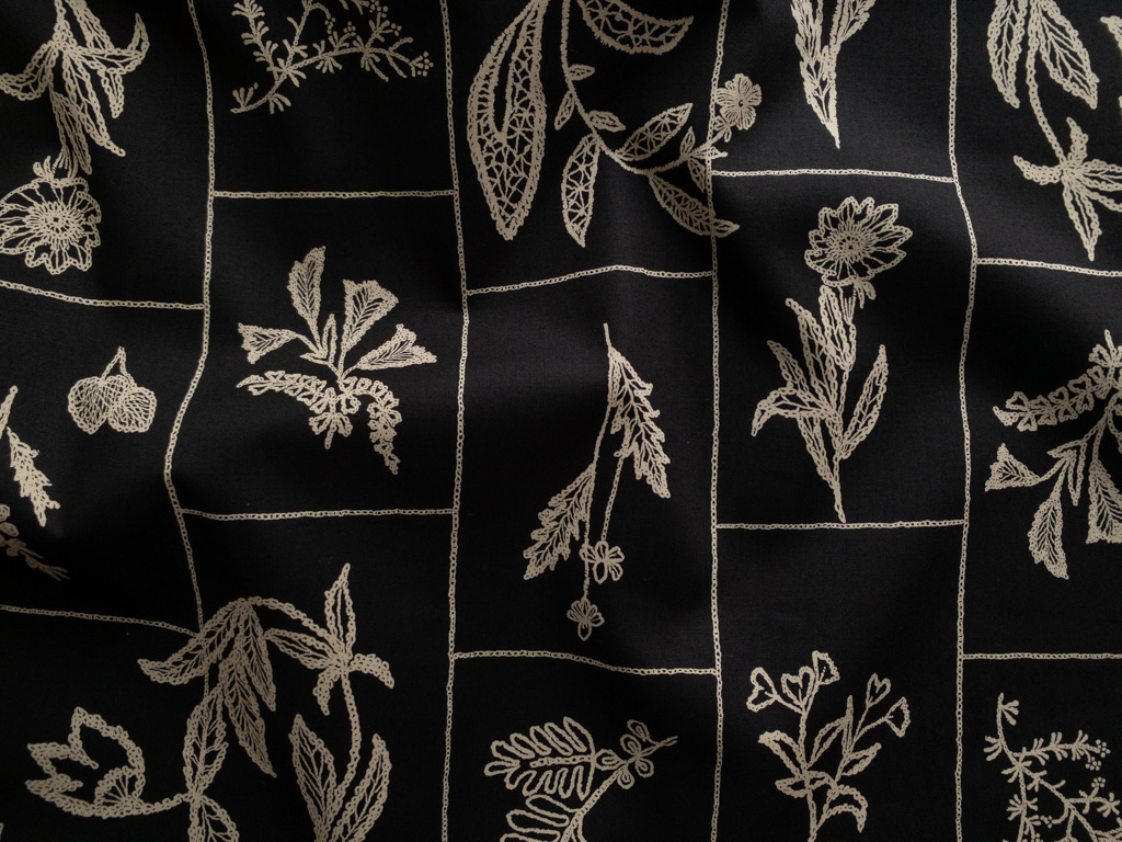 Japanese Cotton Poplin – Faux-Embroidered Floral – Black