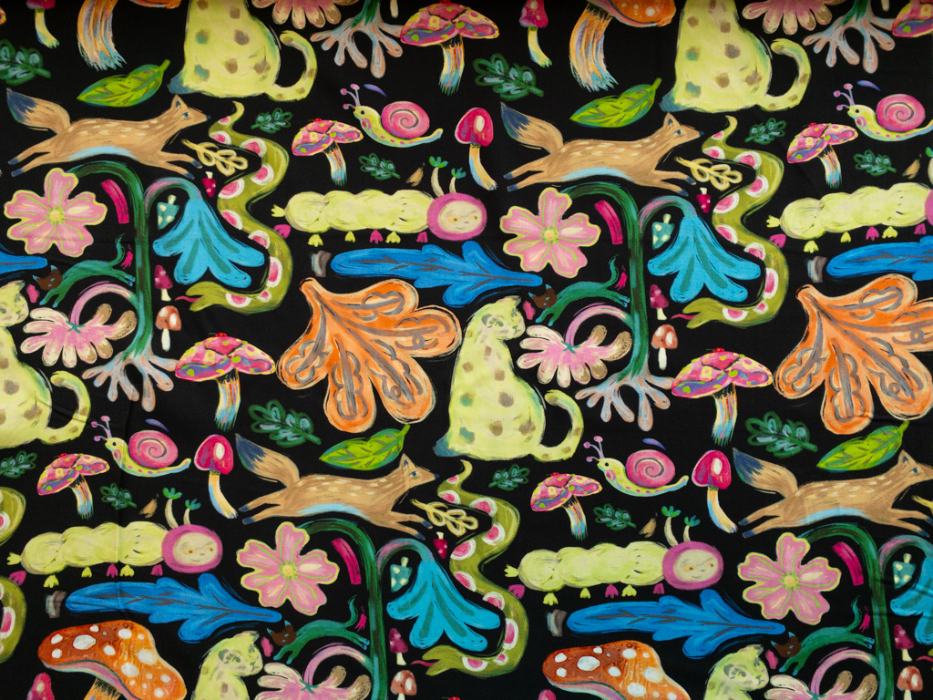 Rayon Poplin Print – Kitsch Forest – Black/Lime