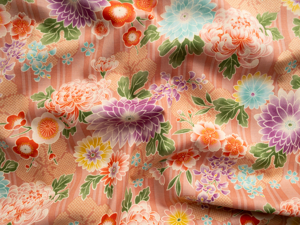Japanese Cotton Sheeting – Garden Flowers – Peach