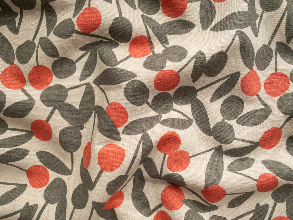Japanese Cotton/Linen Canvas – Cherry – Grey/Peach
