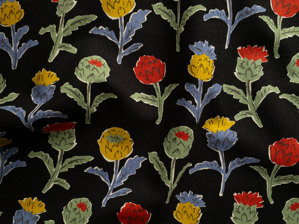 Japanese Cotton/Linen Canvas – Thistle – Black/Multi