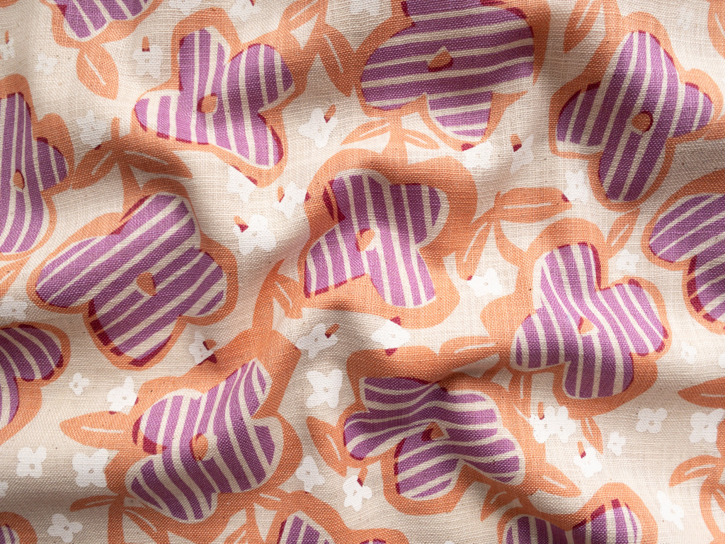 Japanese Cotton Dobby – Nara Homespun – Fun Floral – Lavender/Natural