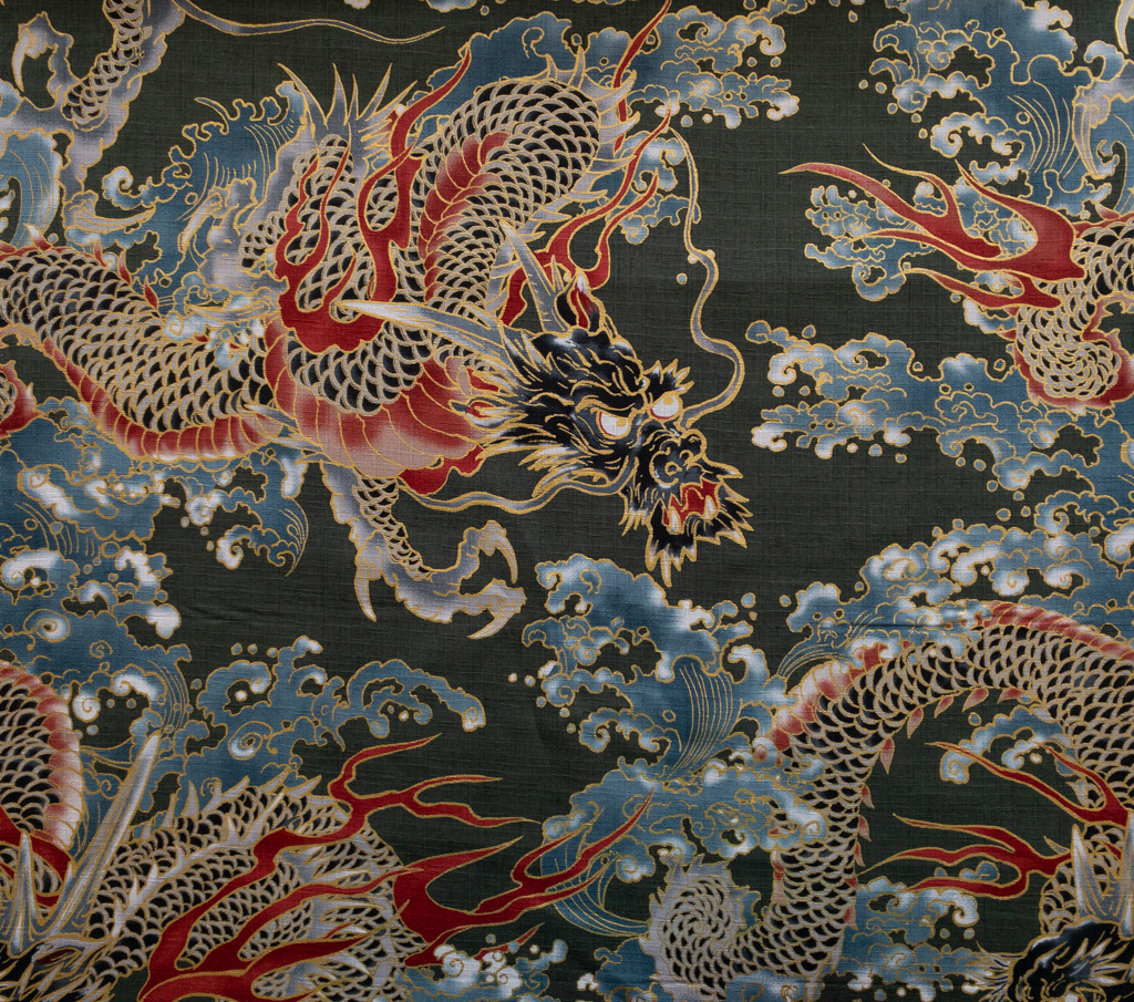 Japanese Printed Cotton Dobby – Dragon – Deep Green