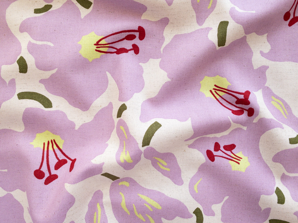 Japanese Cotton/Linen Canvas – Scandi Daffodil – Natural/Lavender