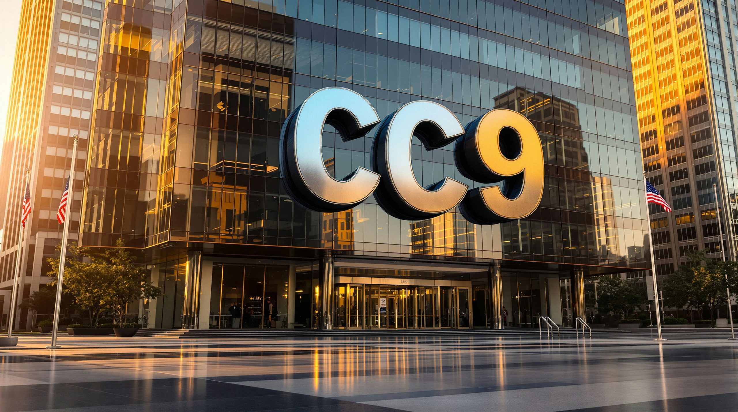 CC9 logo on glass building