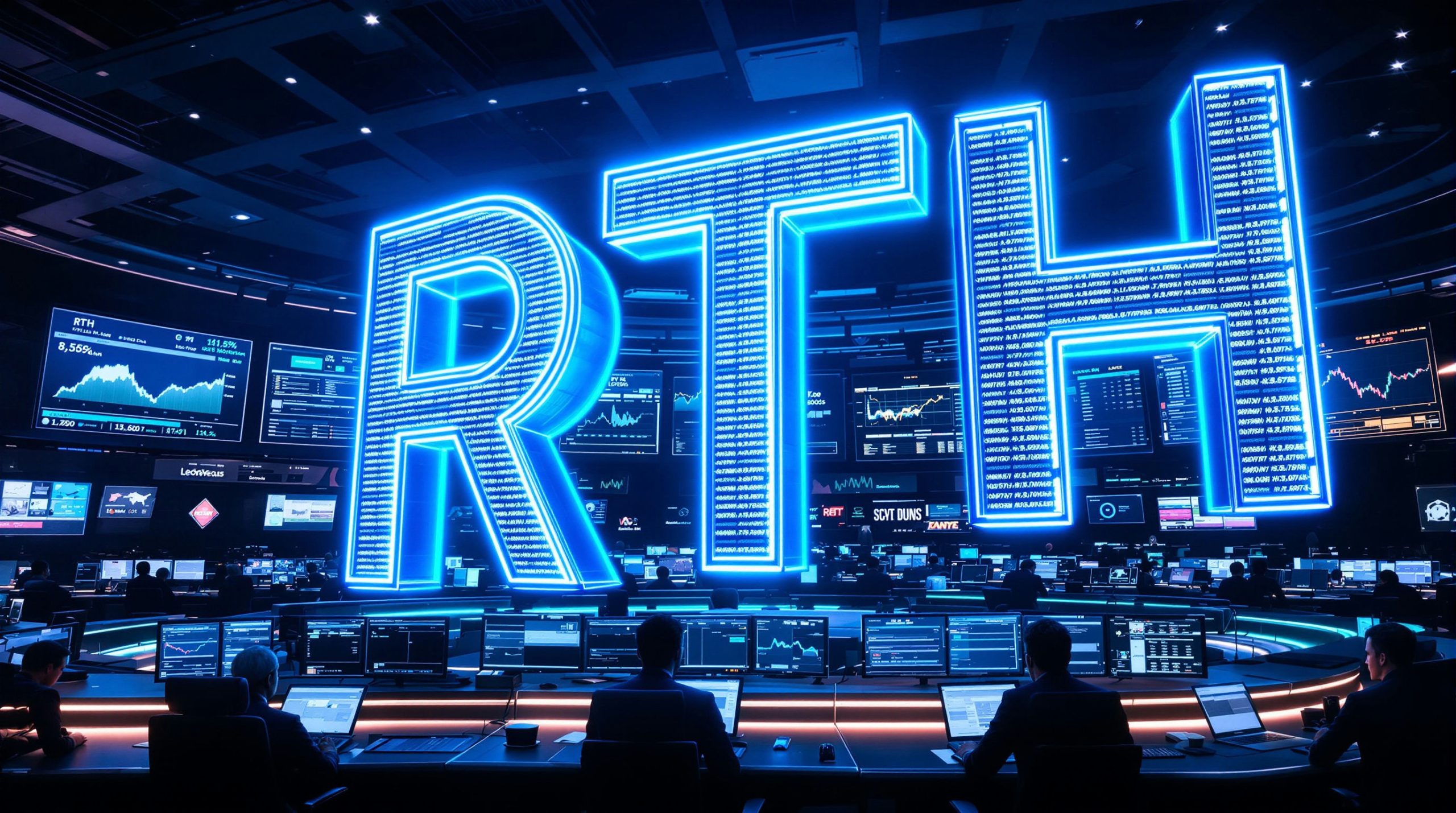 Neon lit trading room