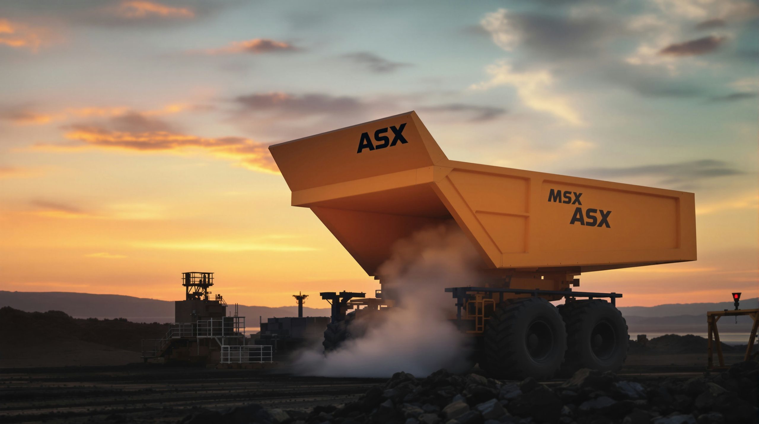 Mining truck at sunset