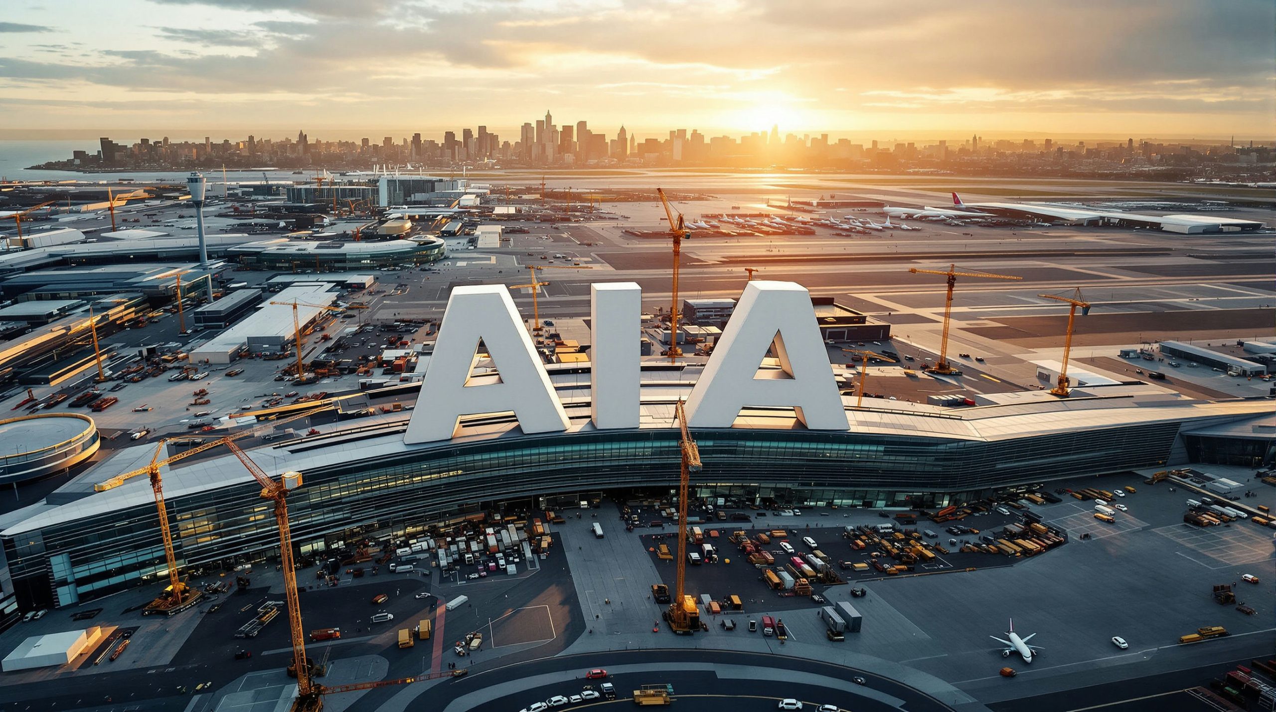 Airport terminal with cityscape