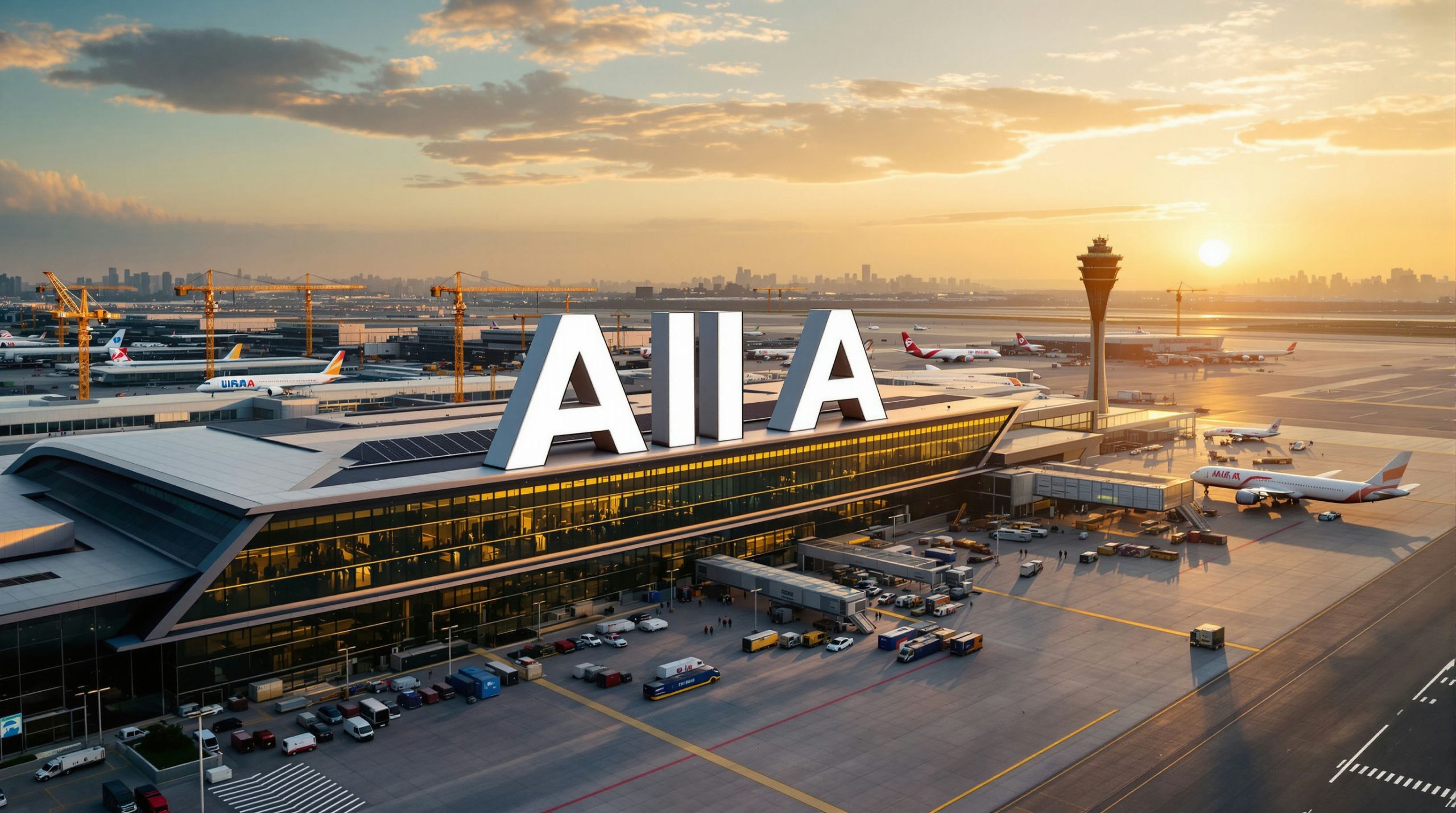 Airplanes at sunset airport
