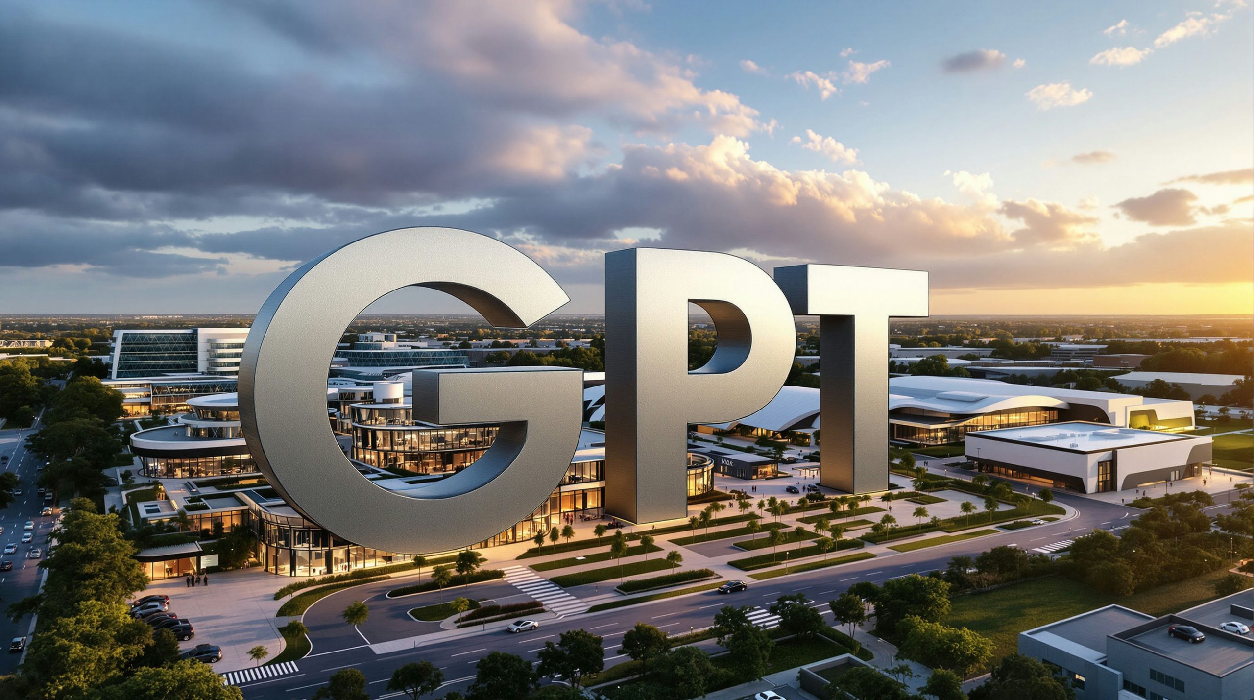 3D GPT letters over cityscape