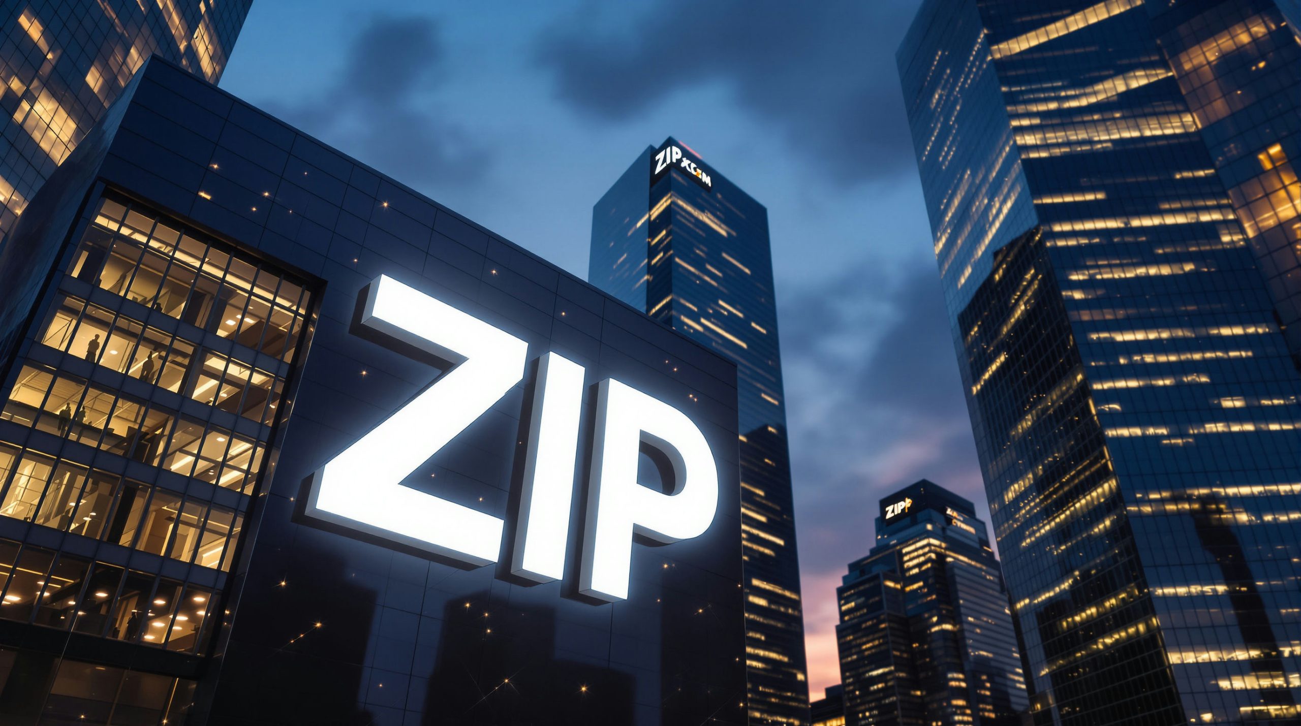 Illuminated ZIP skyscraper skyline