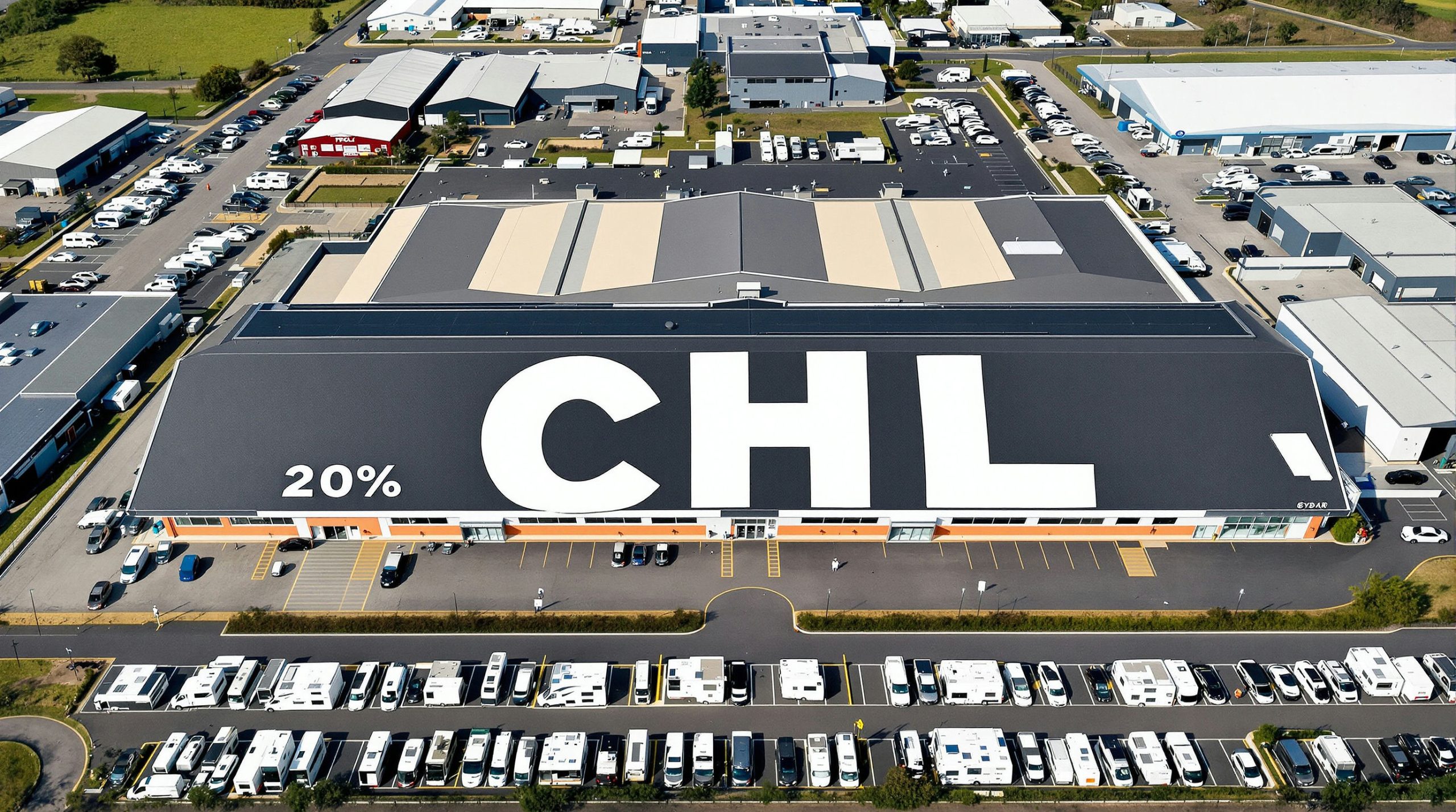 Aerial view of building roof